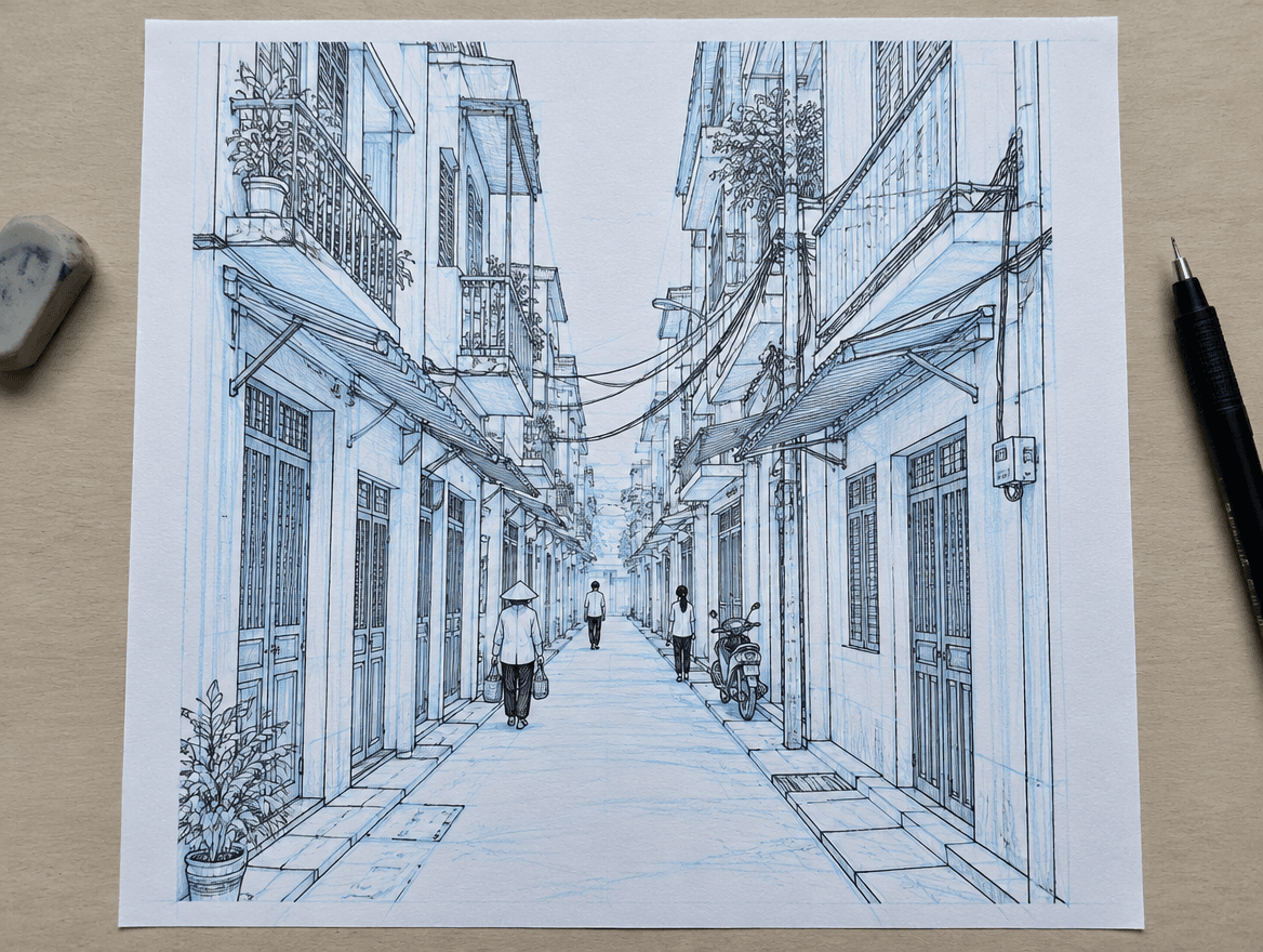Minh họa Ngõ nhỏ 1 điểm tụ