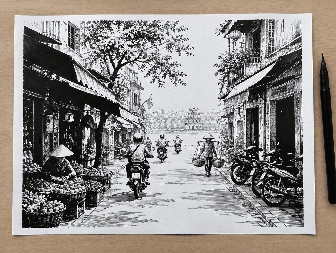 Minh họa Đi mực lại bài phố bộ 14